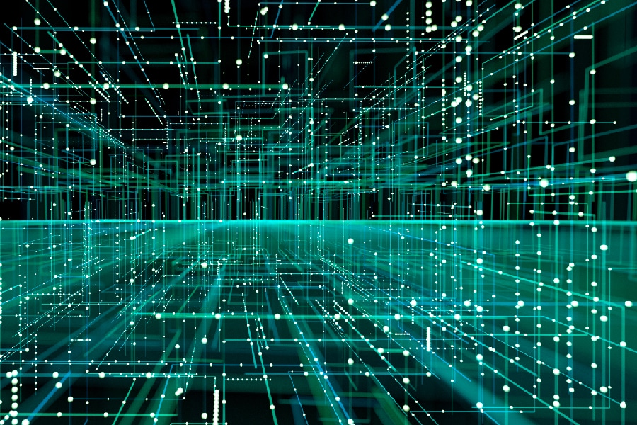 Digital spheres burst from the core inside out to split to small cubes