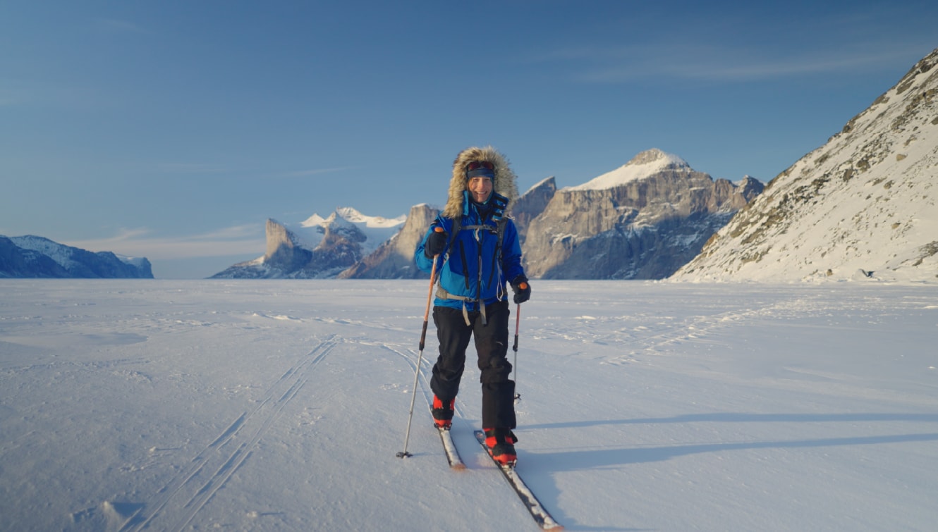 Purpose on Arm - Frederique Olivier in snowy mountains